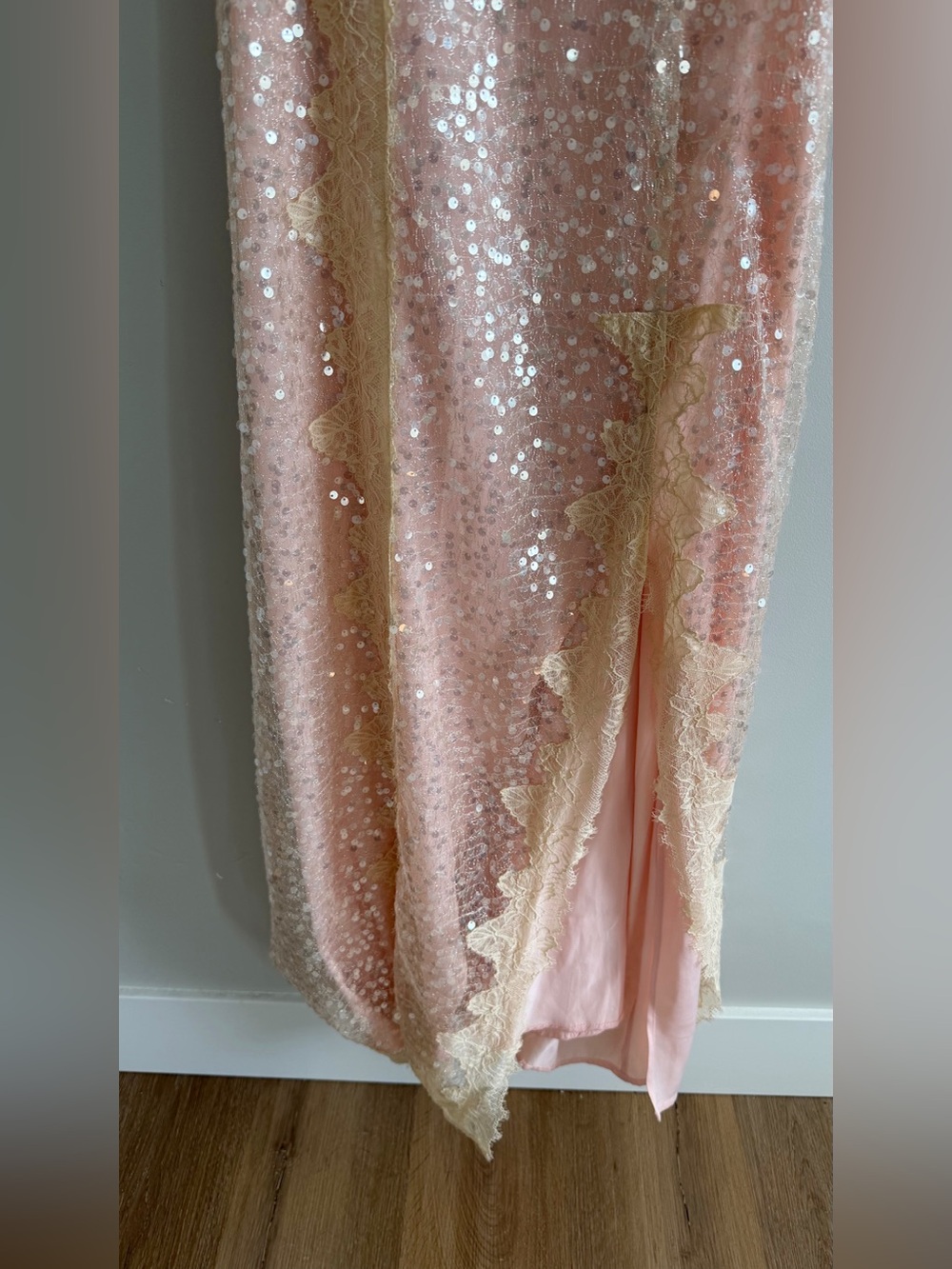 Anthropologie Sleeveless V-Neck Lace Sequin Slip Midi Dress - Picture 7 of 11